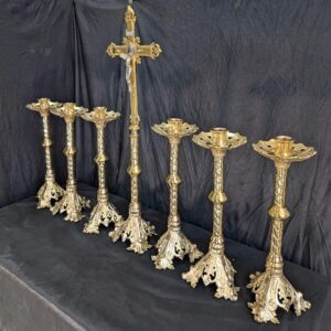 Beaux-Arts Striking Brass 'Big Six' Set of Candlesticks with Matching Crucifix