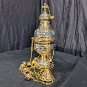 Silver & Gold Coloured Brass Thurible Censer Incense Burner in a Highly Decorative Eastern Style