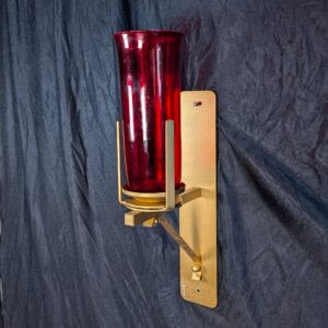 Modern Italian Large Wall Mounted Gold Painted Sanctuary Lamp with Large Red Glass Holder