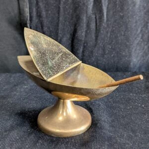Used Small Classic Brass Incense Boat with Spoon