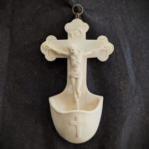 Italian Faux China Resin Crucifix Holy Water Stoop Piscina with Hanger