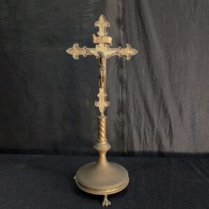Antique Gothic Flemish Brass Church Table Crucifix