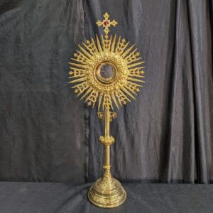 Exciting As New Beaux Arts Sunburst Large Brass Monstrance with Begemmed Cross