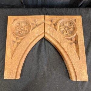 Two Carved Antique Gothic Oak Brackets Shelf Supports with Stylised Roses