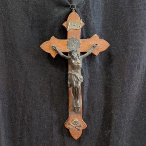 Antique Gothic French Small Crucifix with Skull and Crossbones