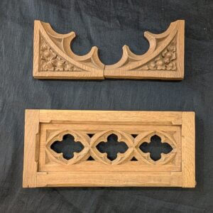 Antique Carved Oak Quatrofoil Panel plus Two Bracket Feature Pieces