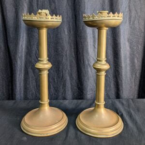 Pair of Antique Gothic Crenelated Church Candlesticks