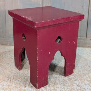 Simple Antique Red Painted Pine Gothic Stool