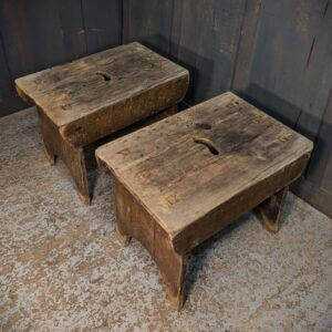 Two Rustic Pine Large Handmade 1860's Stools
