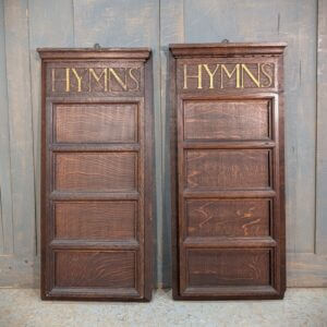 Two Dark Oak Carved Neo-Classical Hymnboards from Cheshire