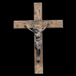 Bell Tower Find Very Distressed Pine & Copper Larger Size Crucifix