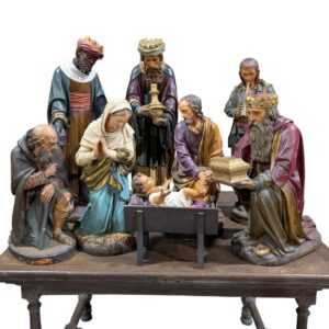 Beautiful Antique Large Church Eight Figure Nativity Set
