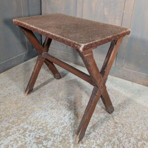 Unusual Antique Pine Carpet Topped Small X-Frame Table