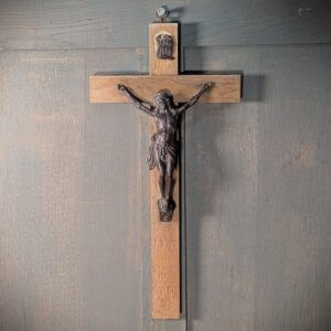 Heavy Medium Size Oak & Metal Pulpit Crucifix from St Giles Darlton