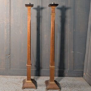 Pair of Vintage Oak Pavement Candlesticks