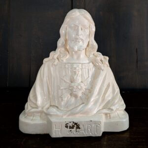 Large White Antique French Bust of Christ the Sacred Heart