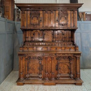 Fantastic 1888 Outsize German Oak Walnut Marquetry Cabinet