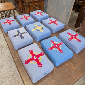 Set of Nine Church Kneelers Hassocks Cushions with Decorative Cross Designs