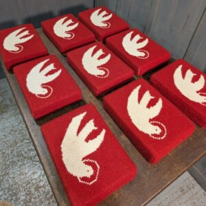 Simple & Stylish Embroidered Red & White 'Dove' Church Hassocks Cushions Kneelers Set of 9