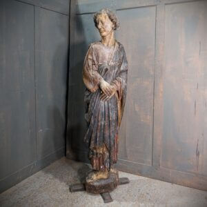 Very Early Pre-Reformation Caved Wooden Polychrome Religious Statue of St John the Evangelist