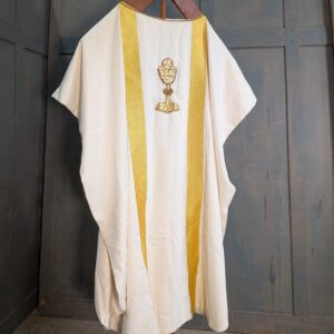 Modern 1980's Buttermilk Chasuble with Gold Orphreys Chalice & Lilies
