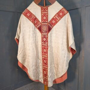 Very Fine Dark Cream Damask Silk with Ornate Gold Embroidered Orphreys - Needs Repair