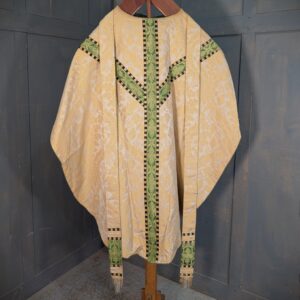 Vintage Indian Yellow Damask Silk with Forest Green Lining & Orphreys with Stole