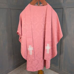 Vintage Unlined Striking Salmon Damask Chasuble with Stole
