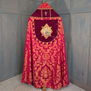 Splendid Watts & Co Red Damask Silk Cope with Embroidered Back Panel & Stole