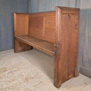 High Back Vintage Heavy Carved Oak Choir Pew from St Michael & All Angels Church Eastbourne
