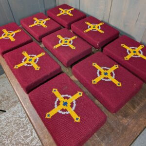 Set of 9 Gold Cross on Burgundy Church Hassocks Kneelers Cushions