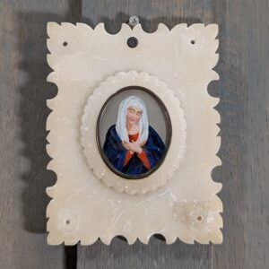Handpainted Miniature of Blessed Virgin Mary in Alabaster Frame