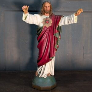 Christ the Redeemer Mid-Size Antique Religious Statue with Glass Eyes