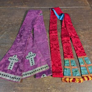 Two Stoles - One Red Damask Silk One Purple Brocade