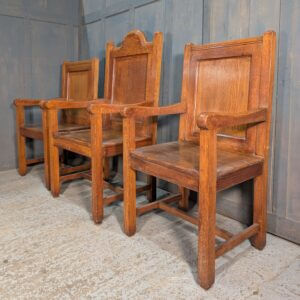 Set of Three 1920's Vintage Heavy Oak Ministers Chairs