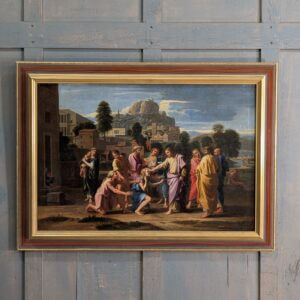 Beautiful Antique Religious Oil Painting After Nicolas Poussin's Christ Healing the Blind