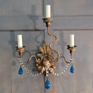 Splendid Vintage Carved Wood and Metal Wall Candelabra Electroliers