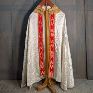 Fine Late 20th Century Embroidered Cope with Gold and Red 'Hood' and White Body