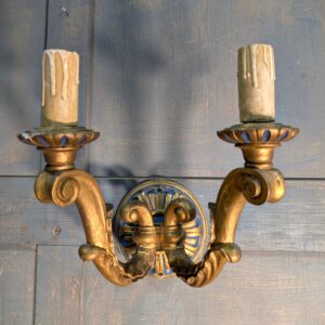 Grand Styled 1920's Vintage Carved Wooden Gilt and Paint Wall Light Sconce