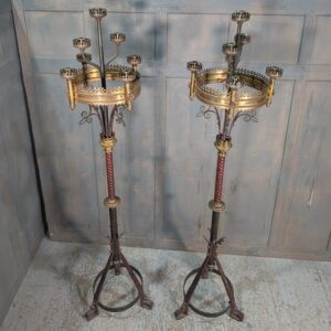 Pair of Splendid Outsize 1850's Gothic Brass and Iron Pavement Candelabras