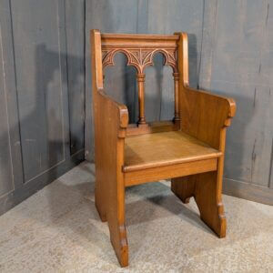 Smaller Size 1940's Vintage Oak Gothic Throne Chair